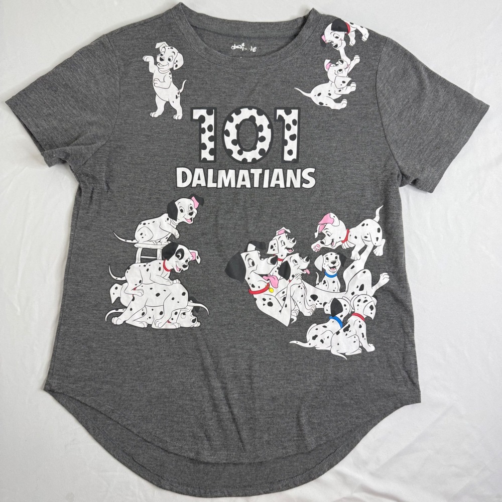 Disney 101 Dalmatians Graphic T-Shirt Gray Short Sleeve Curved Hem Large JT22799